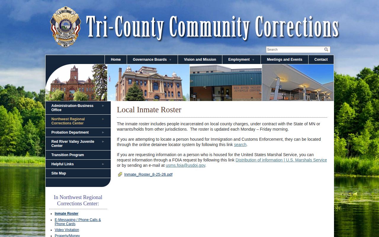 Norman County regional custody roster record source at NWRCC